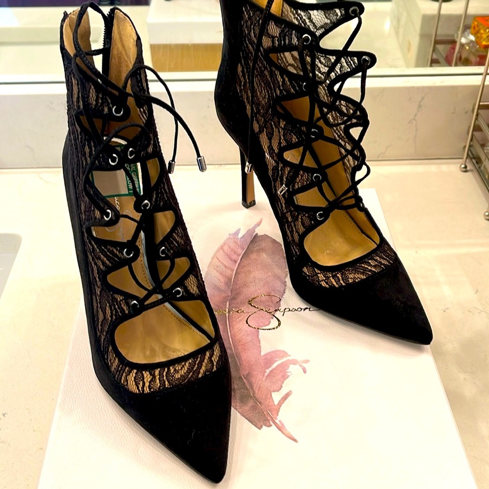 Black suede and lace bootie (Philda) by Jessica Simpson size 8 1/2